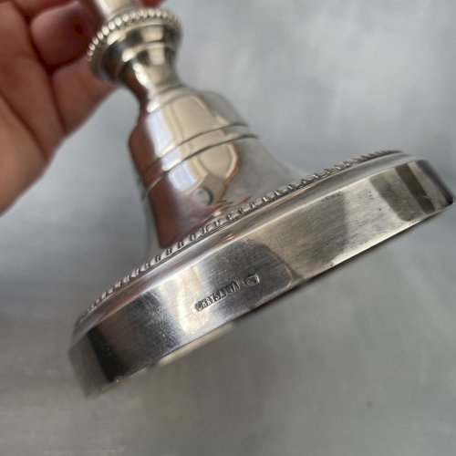 Bougeoir  / pied de lampe en bronze argenté orfèvrerie Chrysalia Paris