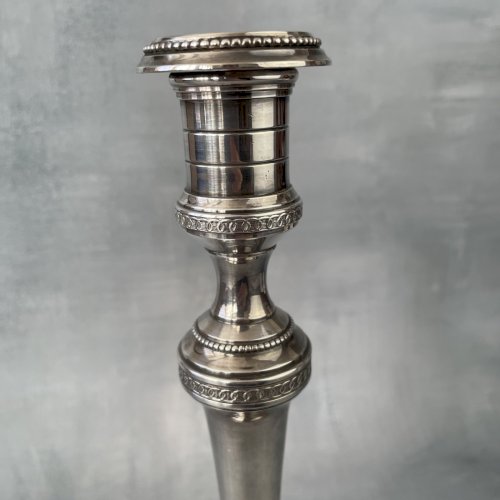 Bougeoir  / pied de lampe en bronze argenté orfèvrerie Chrysalia Paris