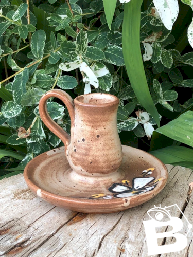 Bougeoir rat de cave vintage marron motif fleur