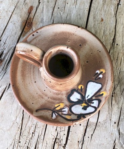 Bougeoir rat de cave vintage marron motif fleur