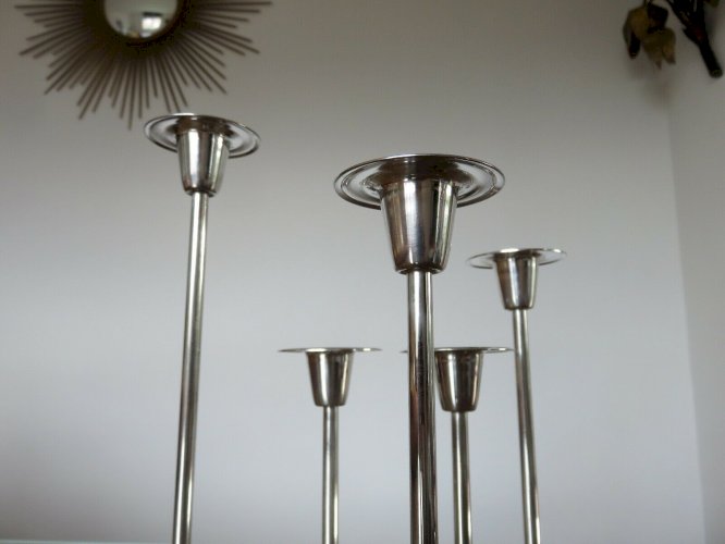 BOUGEOIR SCANDINAVE MODERNISTE, MINIMALISTE EN METAL ARGENTE ANNEES 60 70 