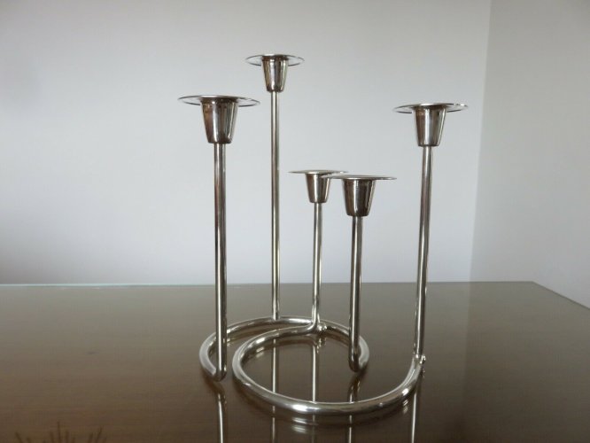 BOUGEOIR SCANDINAVE MODERNISTE, MINIMALISTE EN METAL ARGENTE ANNEES 60 70 