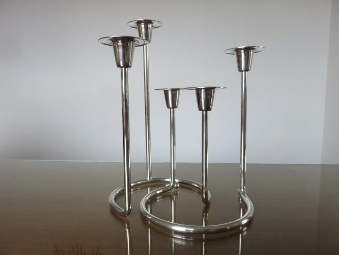 BOUGEOIR SCANDINAVE MODERNISTE, MINIMALISTE EN METAL ARGENTE ANNEES 60 70 