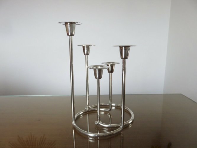 BOUGEOIR SCANDINAVE MODERNISTE, MINIMALISTE EN METAL ARGENTE ANNEES 60 70 