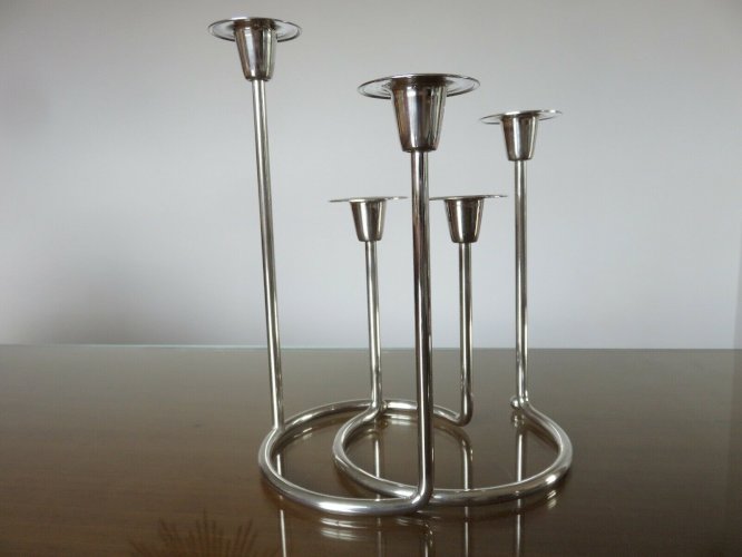 BOUGEOIR SCANDINAVE MODERNISTE, MINIMALISTE EN METAL ARGENTE ANNEES 60 70 