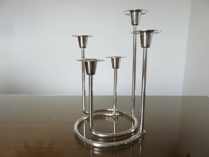 BOUGEOIR SCANDINAVE MODERNISTE, MINIMALISTE EN METAL ARGENTE ANNEES 60 70 