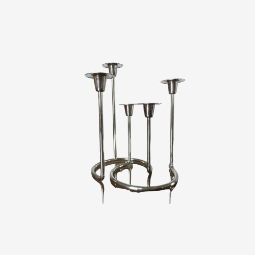 BOUGEOIR SCANDINAVE MODERNISTE, MINIMALISTE EN METAL ARGENTE ANNEES 60 70 