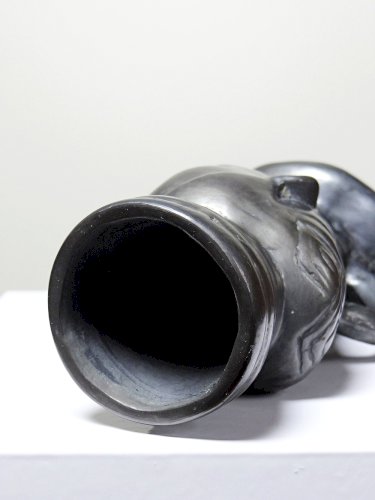 Bougeoir, verre, vase anthropomorphe céramique noir Lama Oaxaca Mexique
