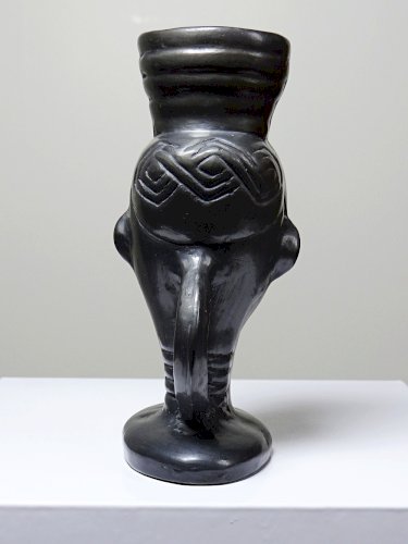 Bougeoir, verre, vase anthropomorphe céramique noir Lama Oaxaca Mexique