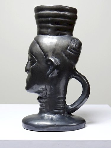 Bougeoir, verre, vase anthropomorphe céramique noir Lama Oaxaca Mexique