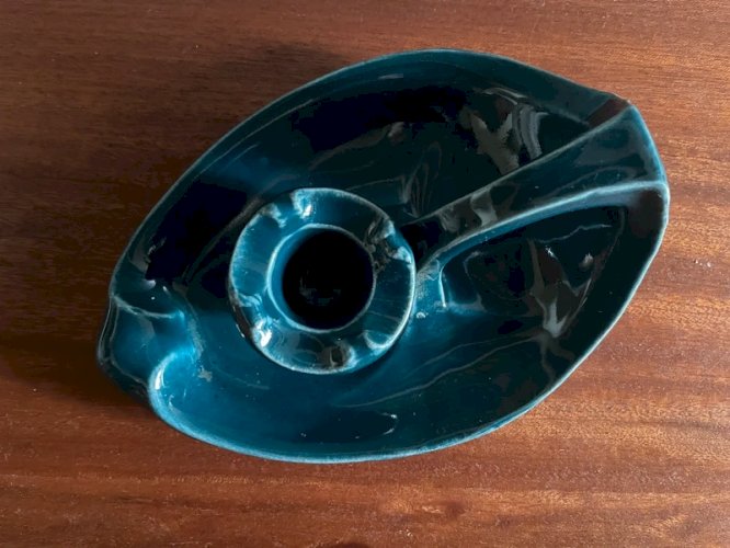 Bougeoir vintage céramique bleu