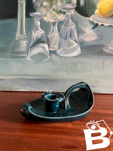 Bougeoir vintage céramique bleu