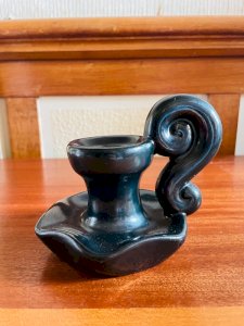 Bougeoir vintage en céramique noire irisé