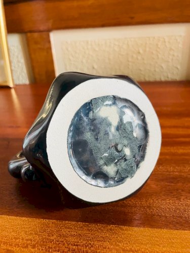 Bougeoir vintage en céramique noire irisé