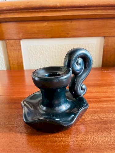 Bougeoir vintage en céramique noire irisé