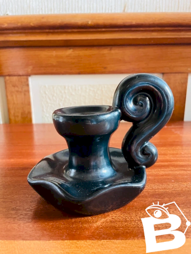 Bougeoir vintage en céramique noire irisé
