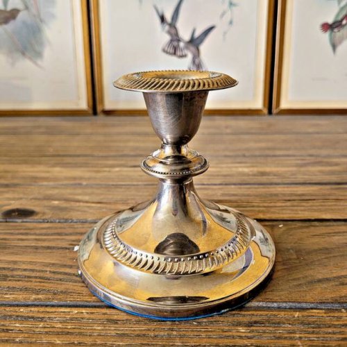Bougeoir vintage métal argenté pour chandelle