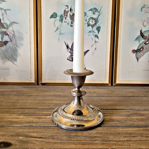 Bougeoir vintage métal argenté pour chandelle