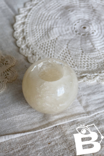 Bougeoir vintage pierre ronde style marbre - Teinte beige claire