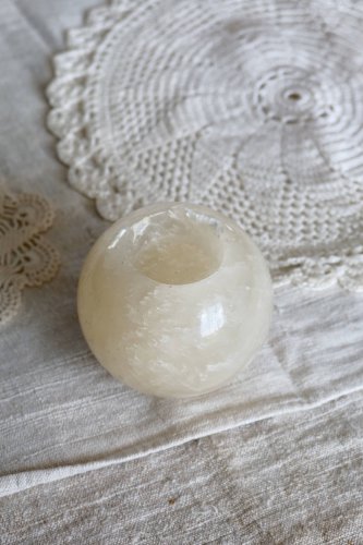 Bougeoir vintage pierre ronde style marbre - Teinte beige claire