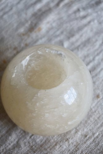 Bougeoir vintage pierre ronde style marbre - Teinte beige claire
