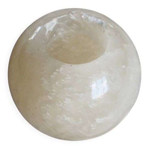 Bougeoir vintage pierre ronde style marbre - Teinte beige claire