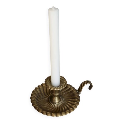 Bougeoir vintage rat de cave laiton doré - Plateau coquille spiralée style