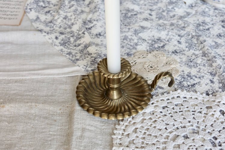 Bougeoir vintage rat de cave laiton doré - Plateau coquille spiralée style