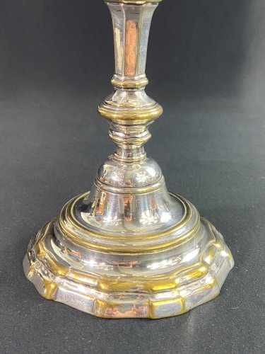 Bougeoir XVIIIe flambeau d'époque Régence en bronze réargenté par A. Frenais