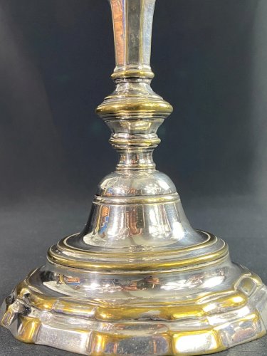 Bougeoir XVIIIe flambeau d'époque Régence en bronze réargenté par A. Frenais