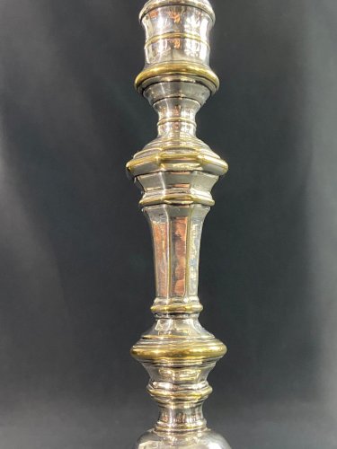 Bougeoir XVIIIe flambeau d'époque Régence en bronze réargenté par A. Frenais