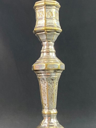 Bougeoir XVIIIe flambeau d'époque Régence en bronze réargenté par A. Frenais