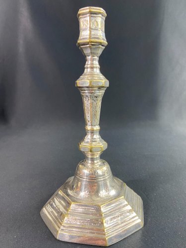 Bougeoir XVIIIe flambeau d'époque Régence en bronze réargenté par A. Frenais