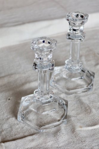Bougeoirs vintage en verre taillé