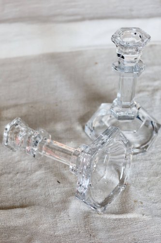 Bougeoirs vintage en verre taillé