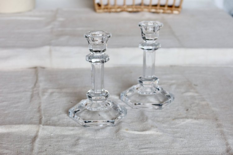 Bougeoirs vintage en verre taillé