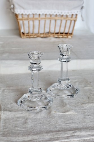 Bougeoirs vintage en verre taillé