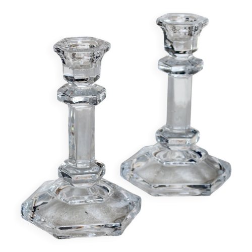 Bougeoirs vintage en verre taillé