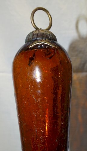 - BOULE POUR SAPIN DE NOEL EN VERRE Craquelé couleur Ambre POMME de PIN   D