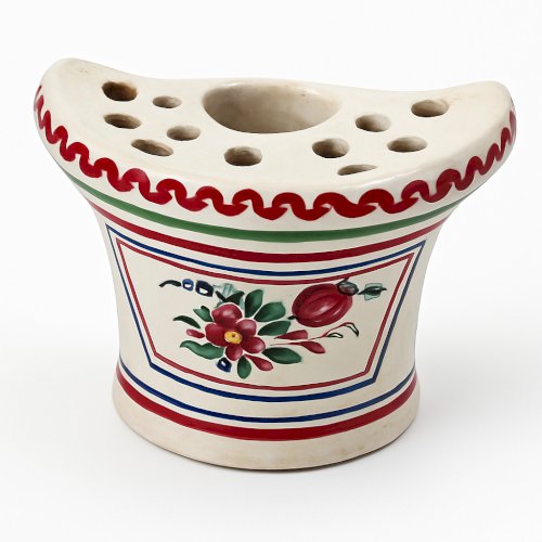 Bouquetière ancienne Les Islettes – faïence polychrome XIXe – décor floral peint