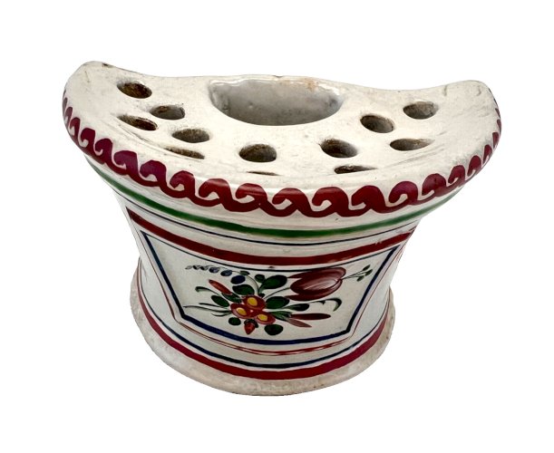 Bouquetière ancienne Les Islettes – faïence polychrome XIXe – décor floral peint