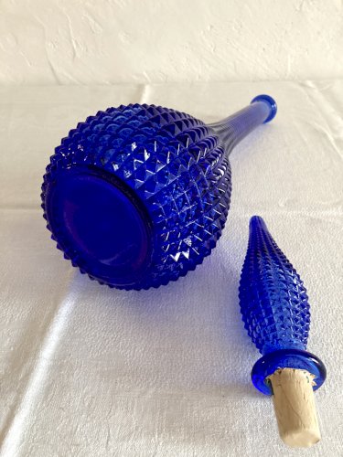 Bouteille carafe génie d'Empoli, motif pointes de diamant, années 1960