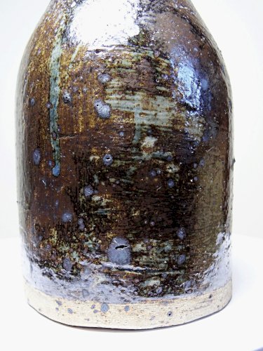 Bouteille en grès pyrité émaillé vintage artisanale signée Jean Lamy