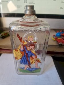 Bouteille en Verre  Peinte  à la Main Carafe Antique