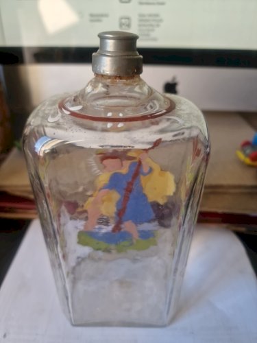 Bouteille en Verre  Peinte  à la Main Carafe Antique