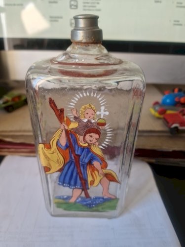 Bouteille en Verre  Peinte  à la Main Carafe Antique