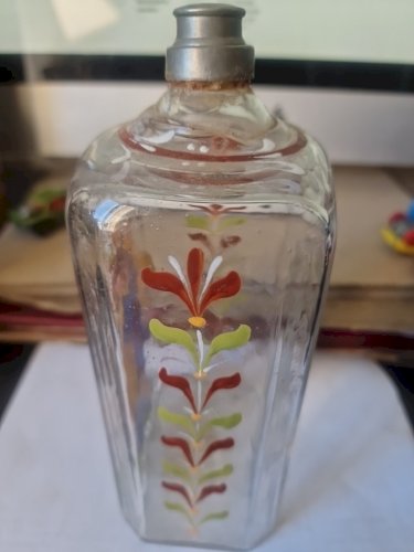 Bouteille en Verre  Peinte  à la Main Carafe Antique