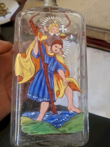 Bouteille en Verre  Peinte  à la Main Carafe Antique