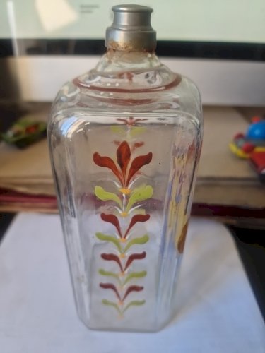 Bouteille en Verre  Peinte  à la Main Carafe Antique