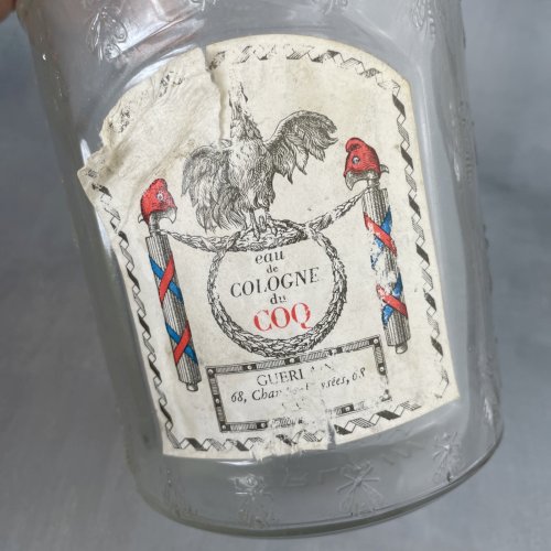 Bouteille flacon ancien 1 litre eau de Colögne du cöq Güerlaïn VIDE pour déco